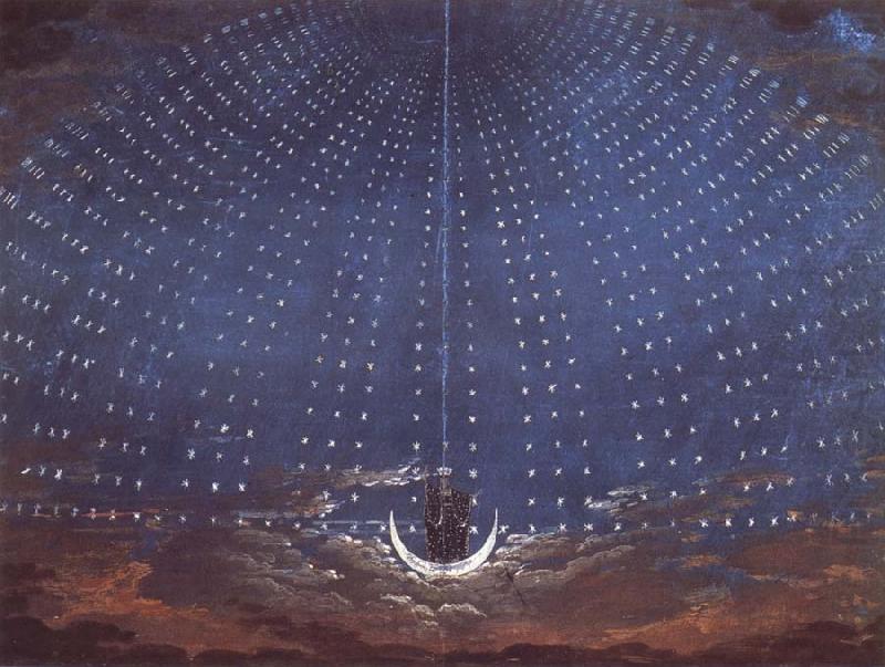 Karl friedrich schinkel In the palace of the Queen of the Night,decor for Mazart-s opera Die Zauberflote oil painting picture